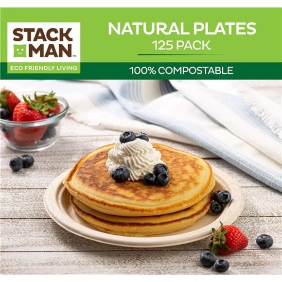 100%Compostable Paper Plates,HeavyDuty Disposable Plates [125-Pack] 9Inch Plates - Picture 8 of 8